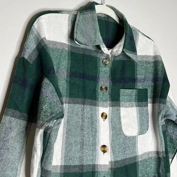 Women's Casual Plaid Button Down Shirts Jacket Long Sleeve - Picture 5 of 8